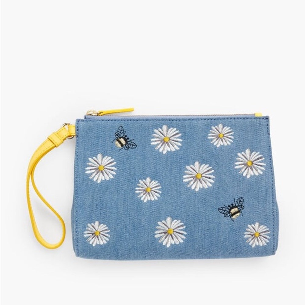 Talbots Wallet embroidered daisy and bee wristlet